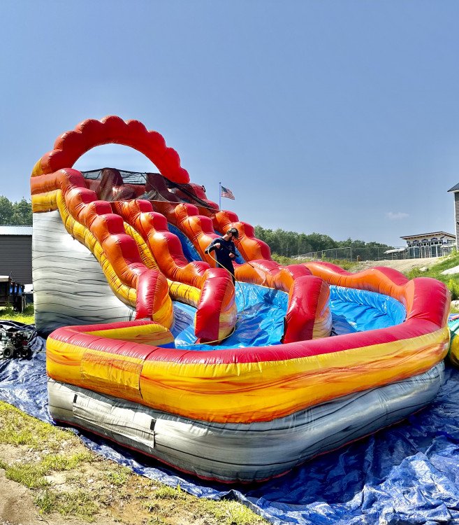 19' Fire Marble Double Lane Curved Inflatable Water Slide